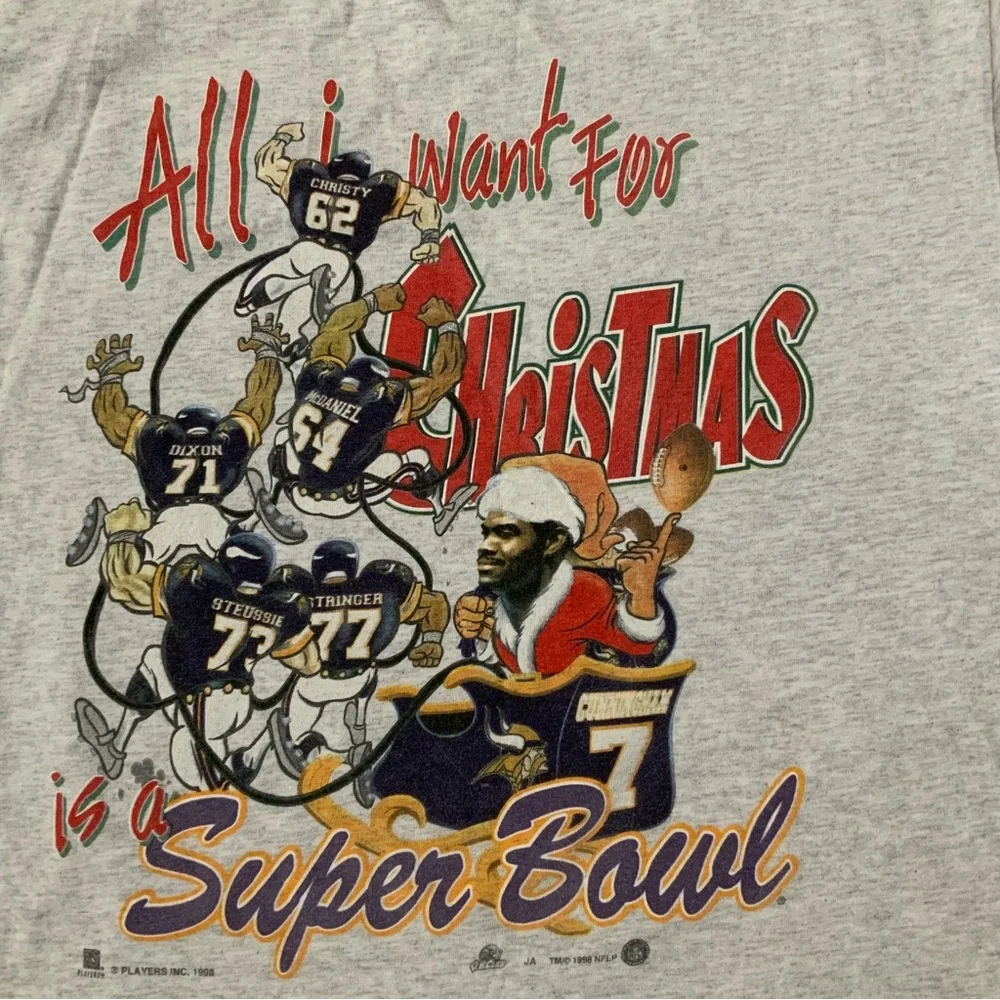Vintage Minnesota Vikings Christmas Super Bowl Tshirt 1998 Sz L - Picture 6 of 7